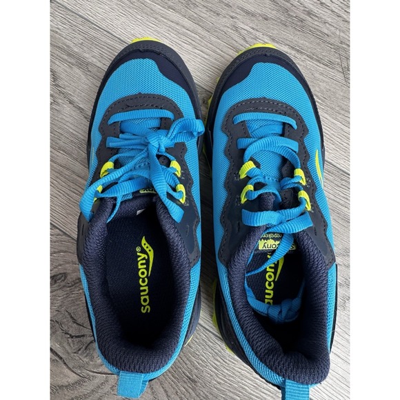 Saucony Kids Boys Peregrine KDZ Shoes Athletic Sneakers Blue/Citron Size 1M - Picture 13 of 14